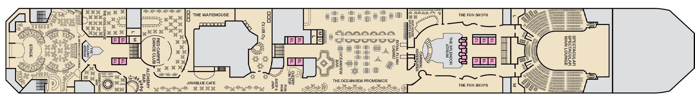 Carnival Splendor, Deck 5: official cabin and venue layout