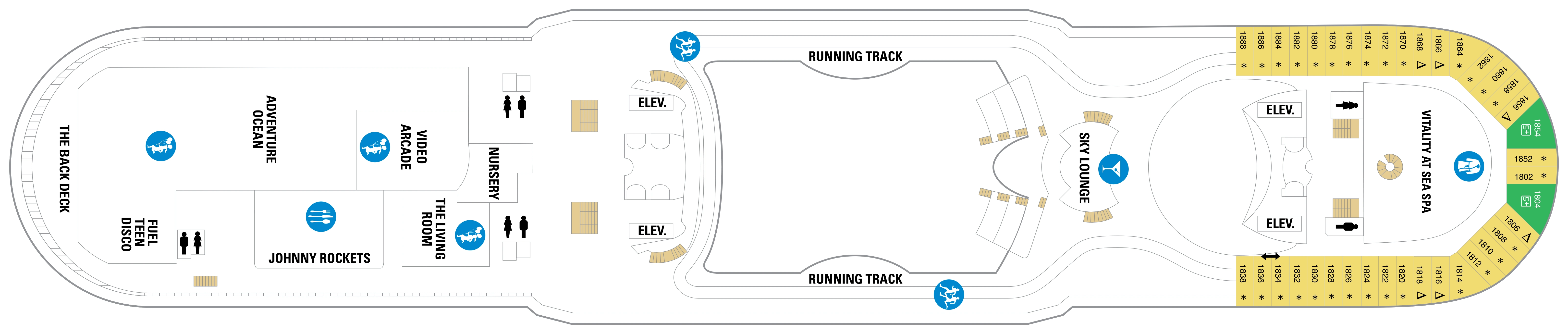 Mariner of the Seas, Deck 12: official cabin and venue layout