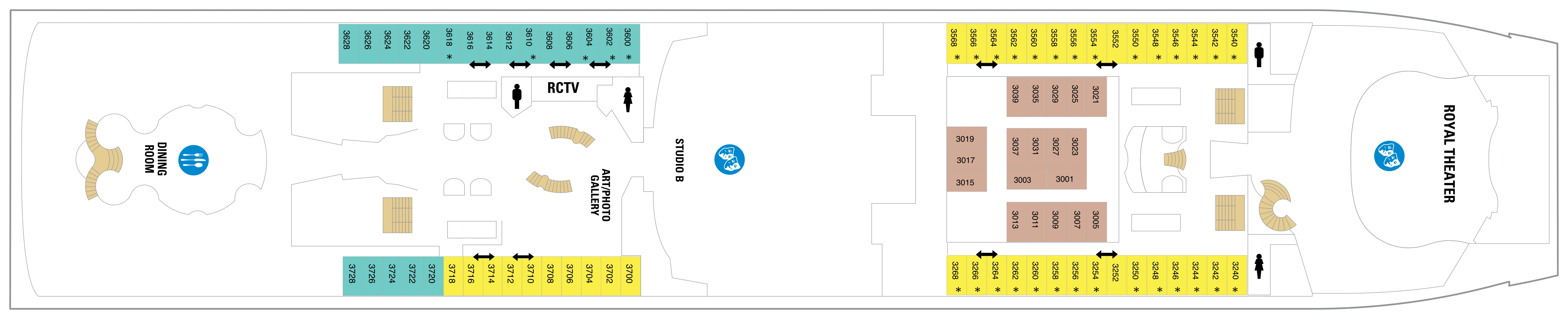 Mariner of the Seas, Deck 3: official cabin and venue layout