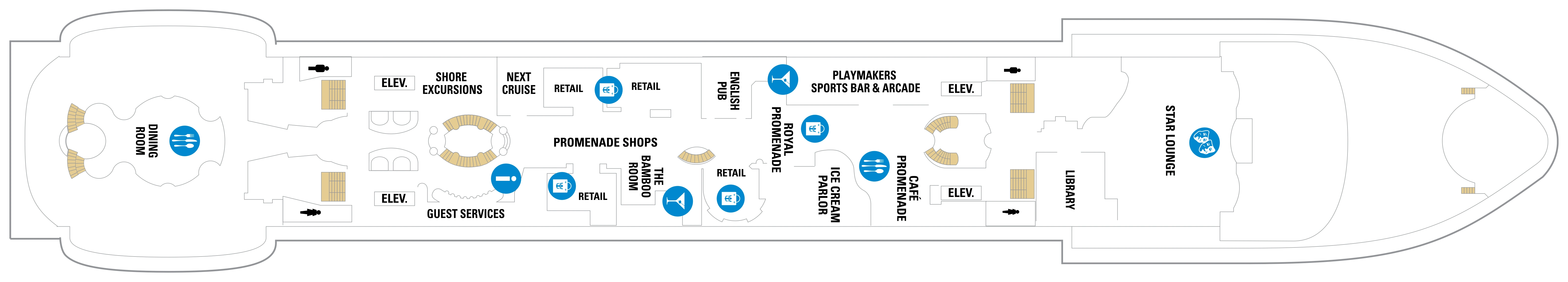 Mariner of the Seas, Deck 5: official cabin and venue layout