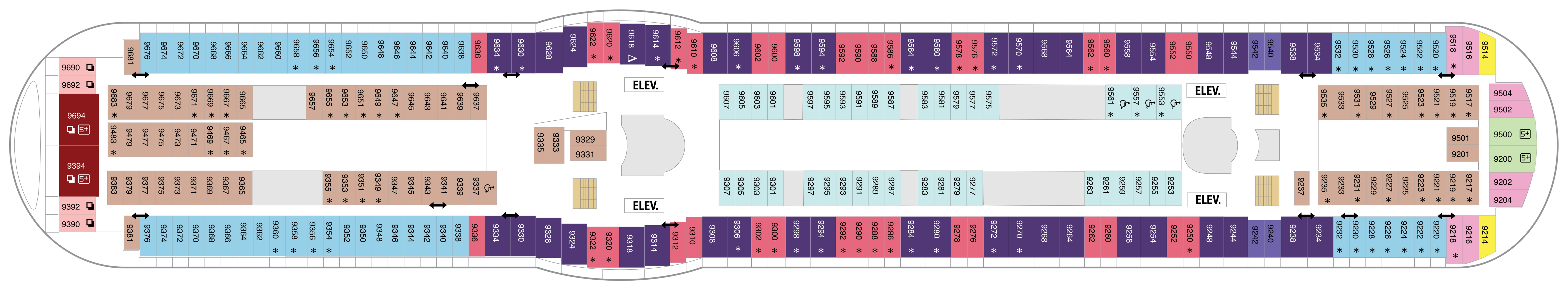 Mariner of the Seas, Deck 9: official cabin and venue layout