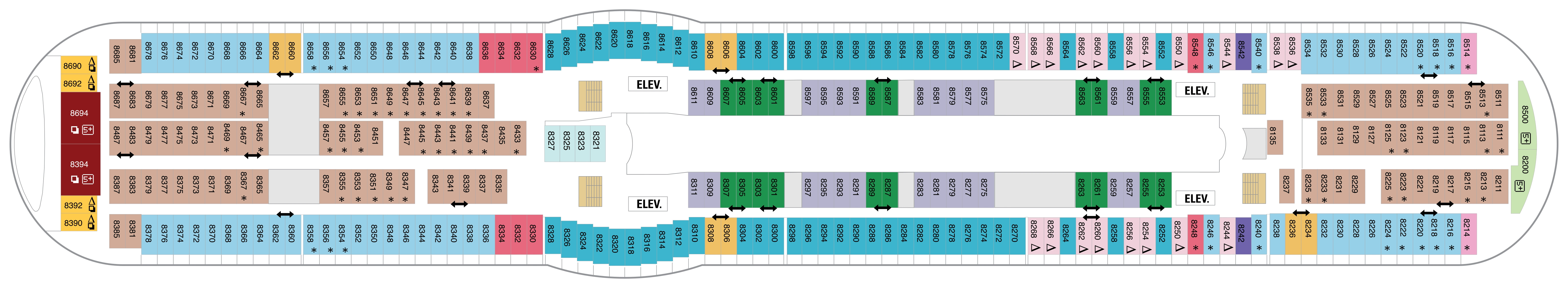 Mariner of the Seas, Deck 8: official cabin and venue layout