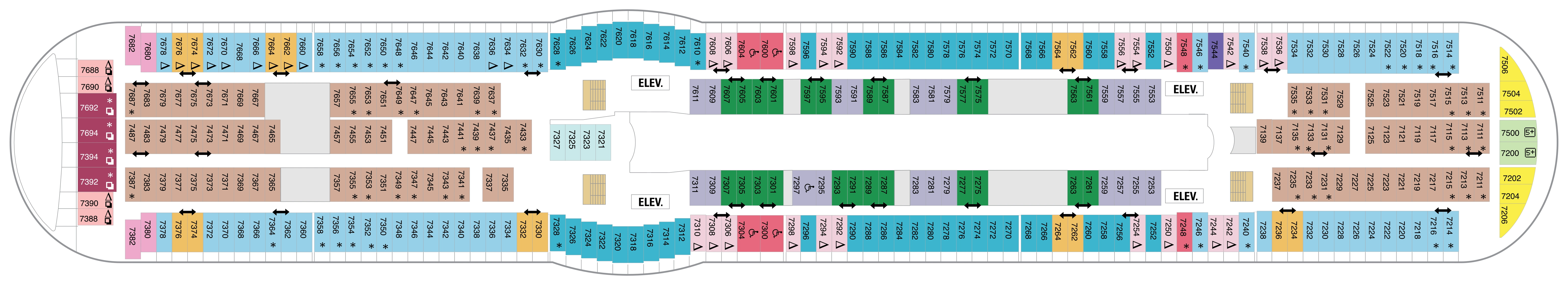 Mariner of the Seas, Deck 7: official cabin and venue layout