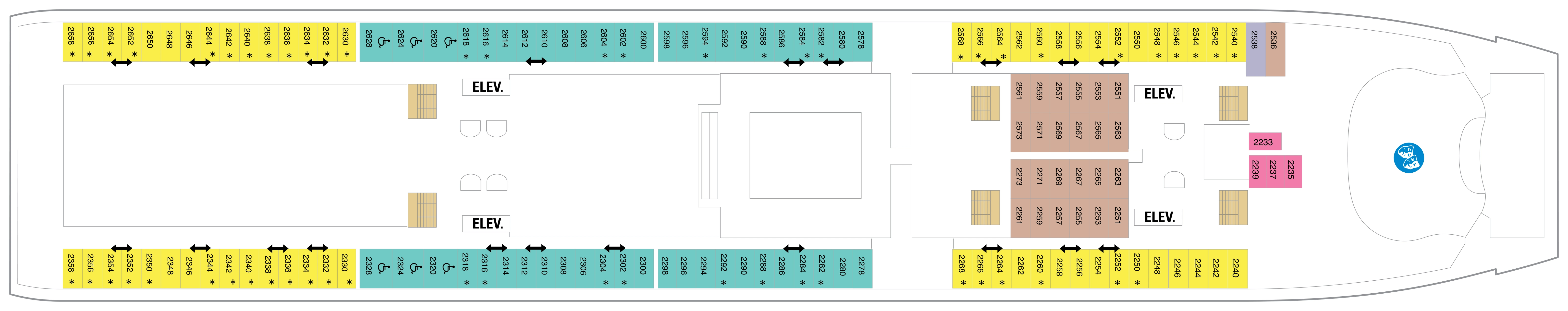 Mariner of the Seas, Deck 2: official cabin and venue layout