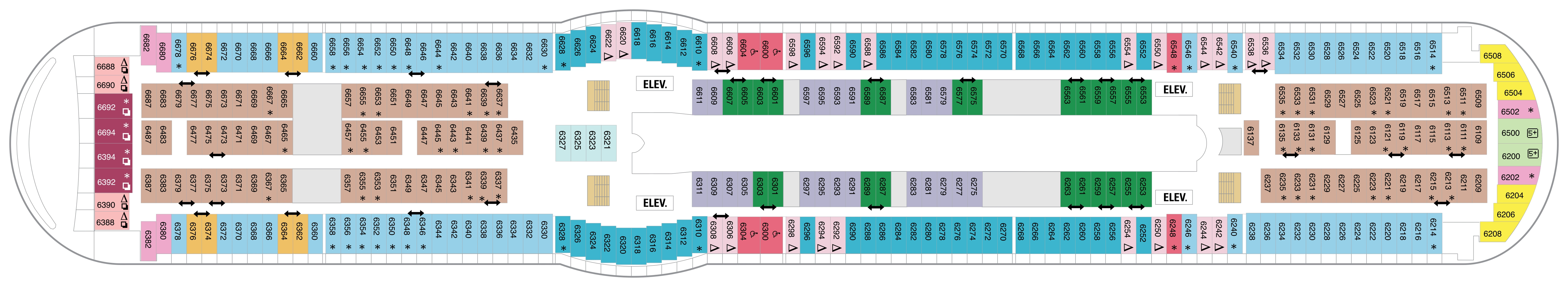 Mariner of the Seas, Deck 6: official cabin and venue layout