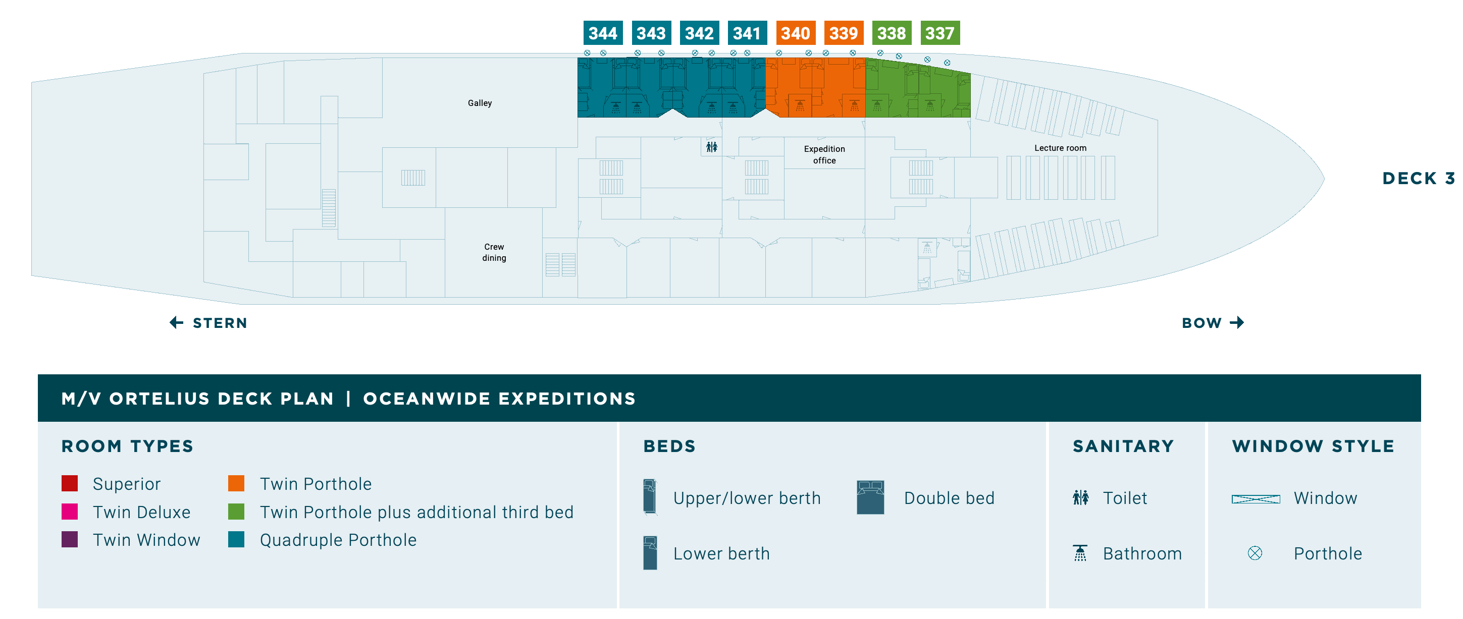 Ortelius, Deck 3: official cabin and venue layout