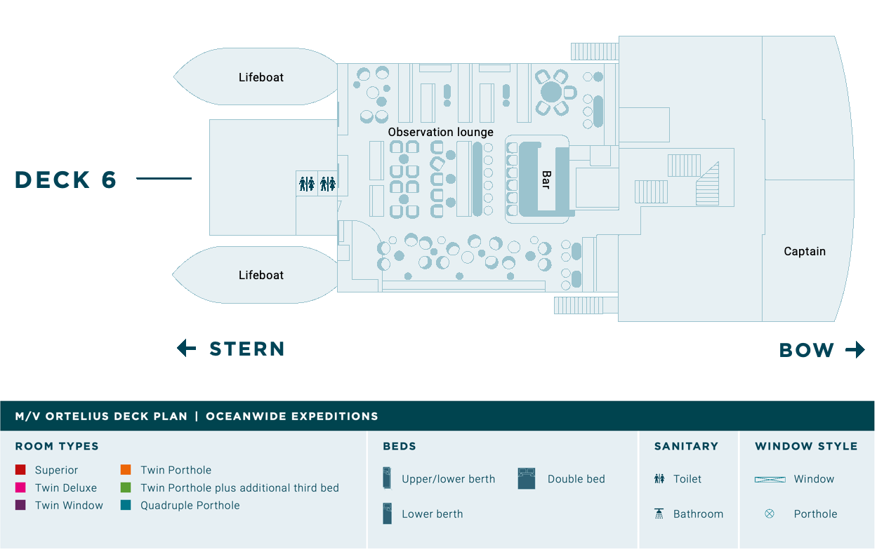 Ortelius, Deck 6: official cabin and venue layout