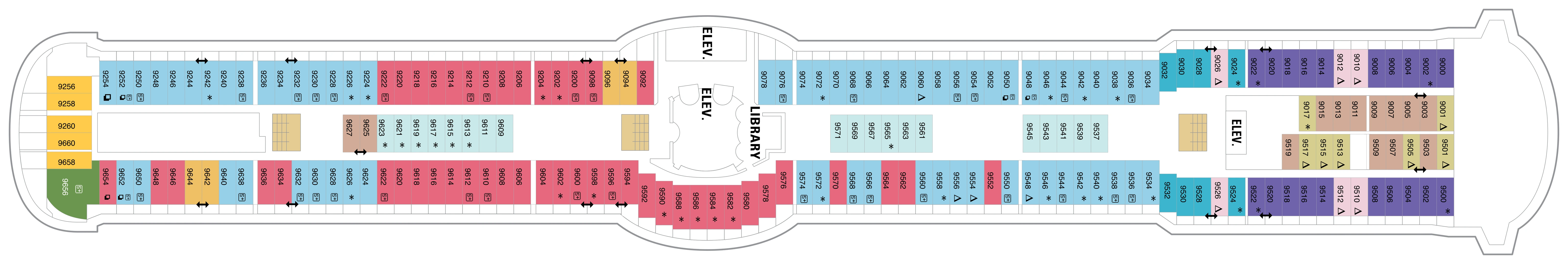 Radiance of the Seas, Deck 9: official cabin and venue layout