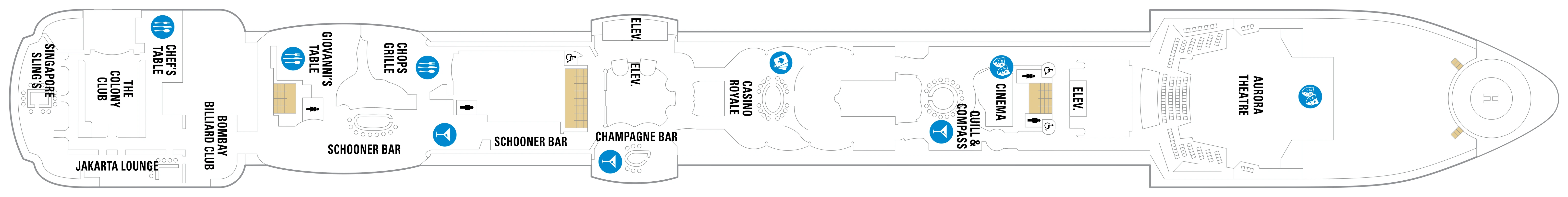Radiance of the Seas, Deck 6: official cabin and venue layout