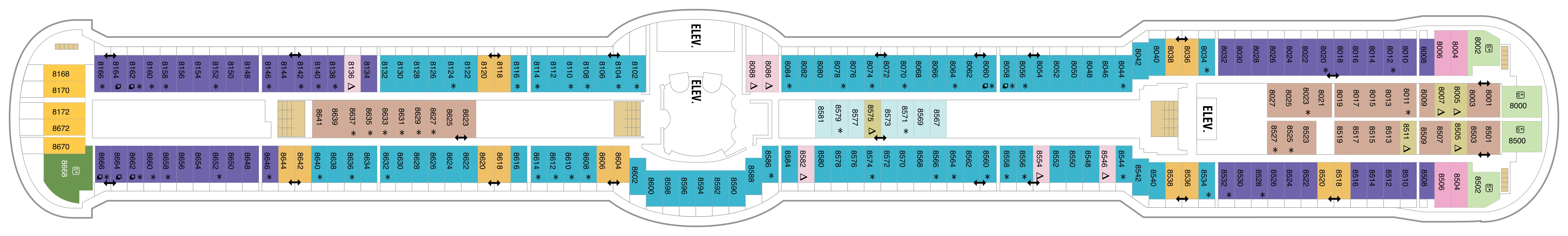 Radiance of the Seas, Deck 8: official cabin and venue layout