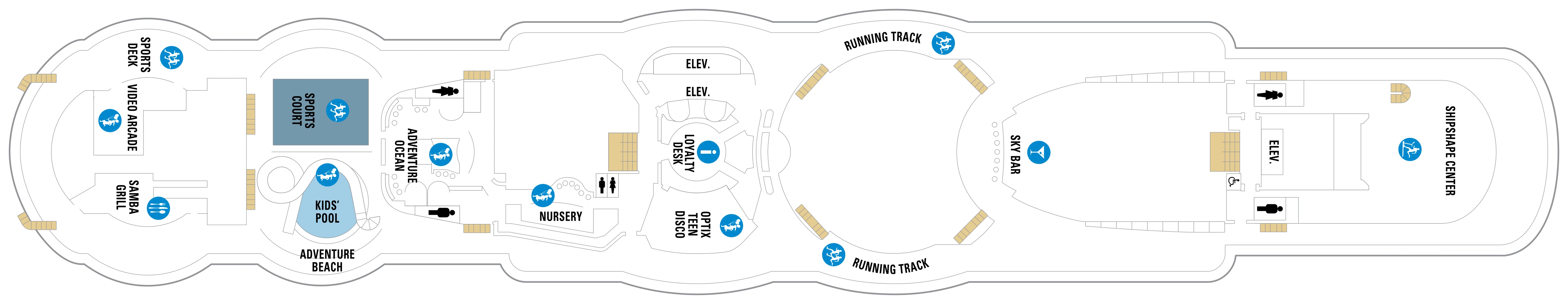 Radiance of the Seas, Deck 12: official cabin and venue layout