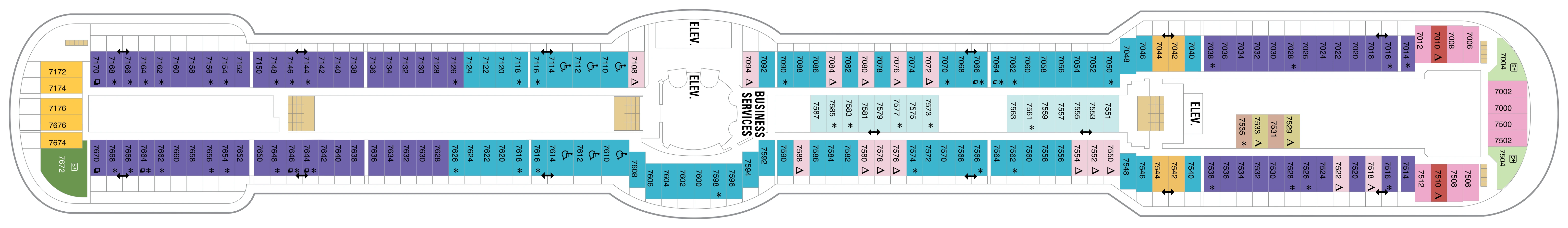 Radiance of the Seas, Deck 7: official cabin and venue layout