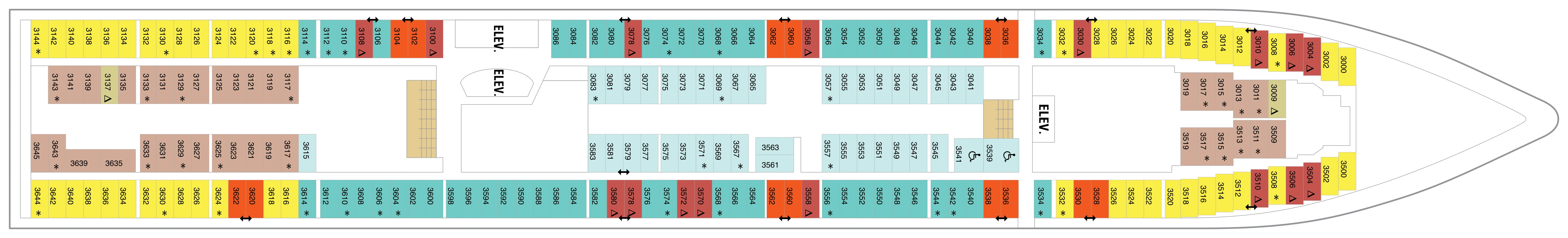 Radiance of the Seas, Deck 3: official cabin and venue layout