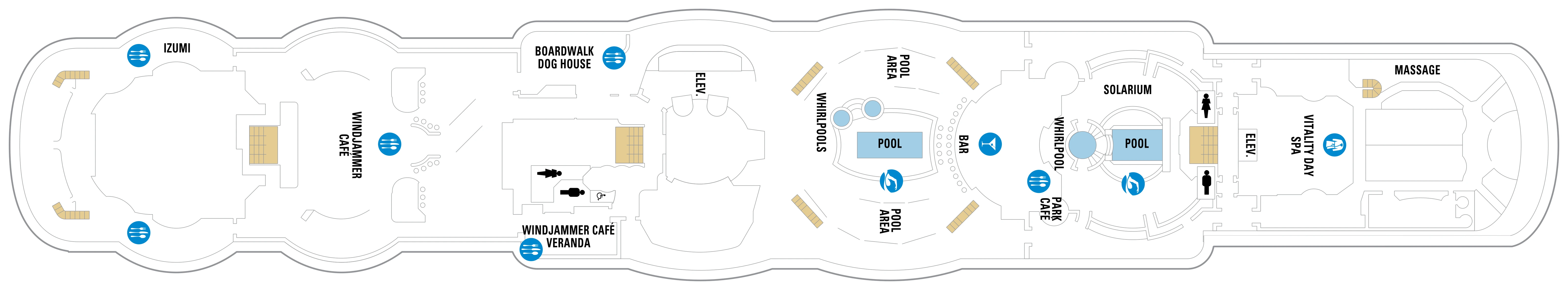 Radiance of the Seas, Deck 11: official cabin and venue layout
