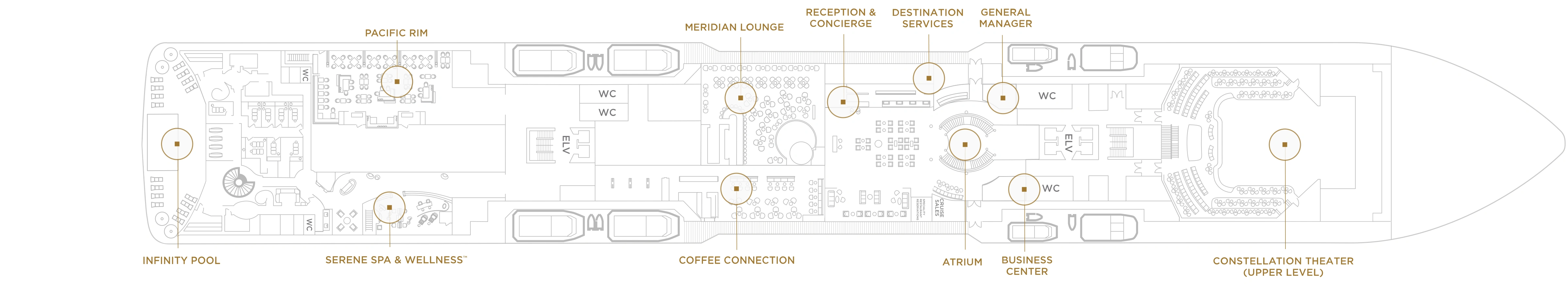Seven Seas Explorer, Deck 5: official cabin and venue layout