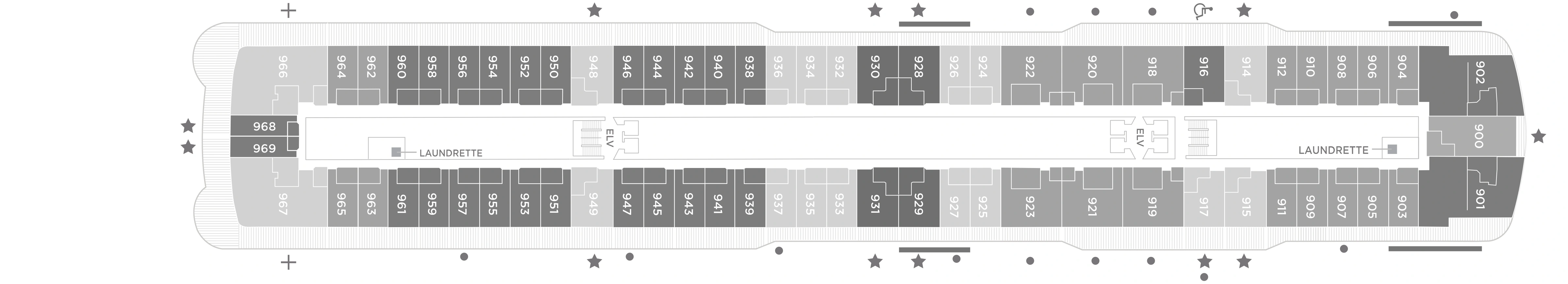 Seven Seas Explorer, Deck 9: official cabin and venue layout