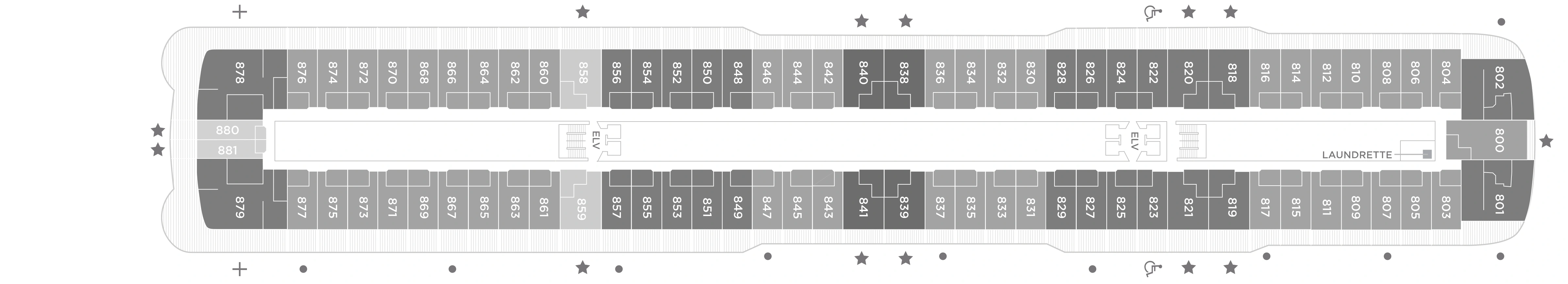 Seven Seas Explorer, Deck 8: official cabin and venue layout