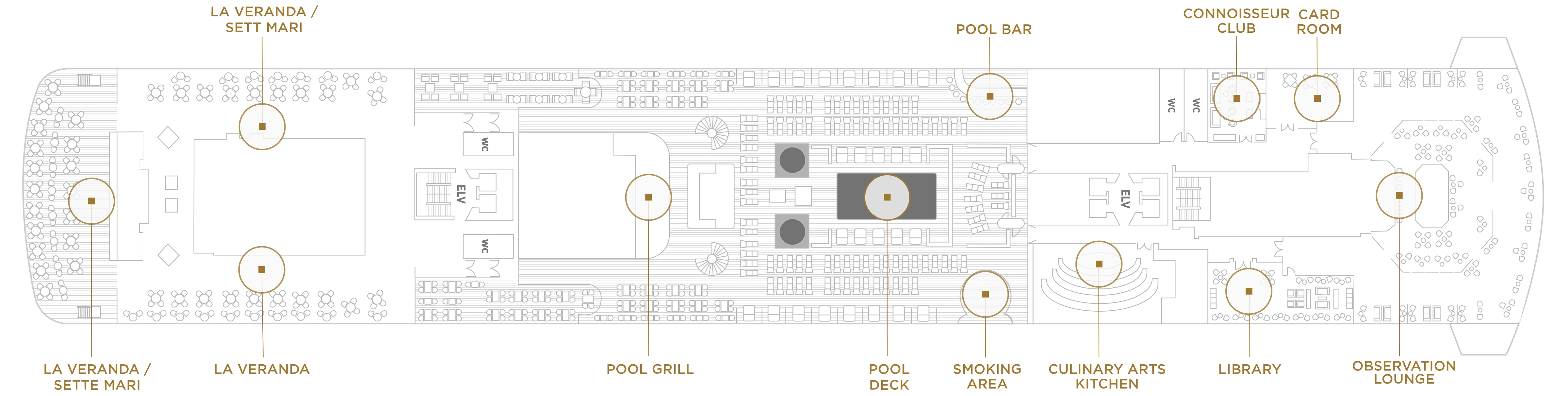 Seven Seas Explorer, Deck 11: official cabin and venue layout