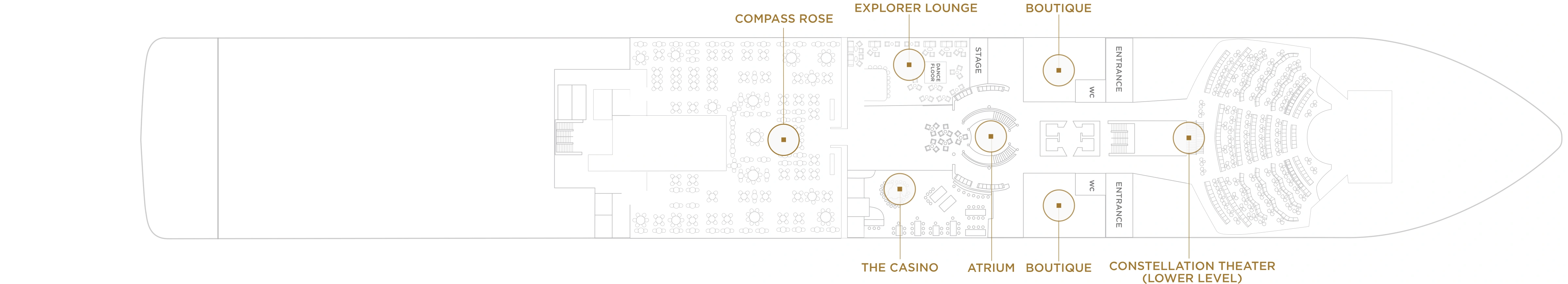 Seven Seas Explorer, Deck 4: official cabin and venue layout