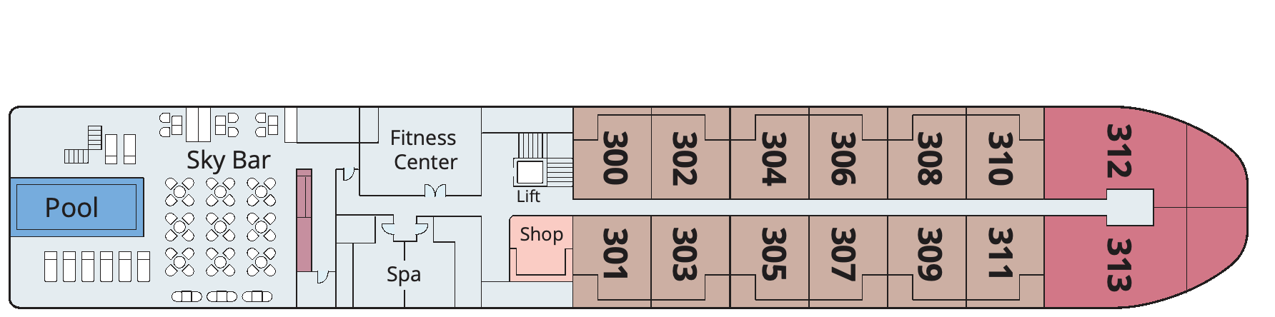 Viking Tonle, Deck 3: official cabin and venue layout