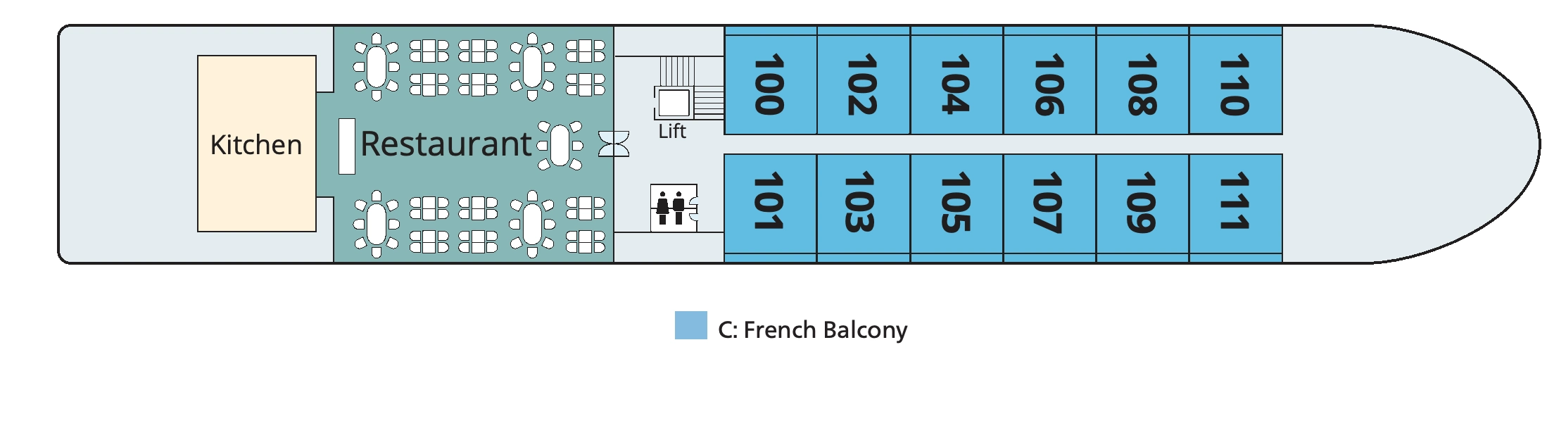 Viking Saigon, Deck 1: official cabin and venue layout
