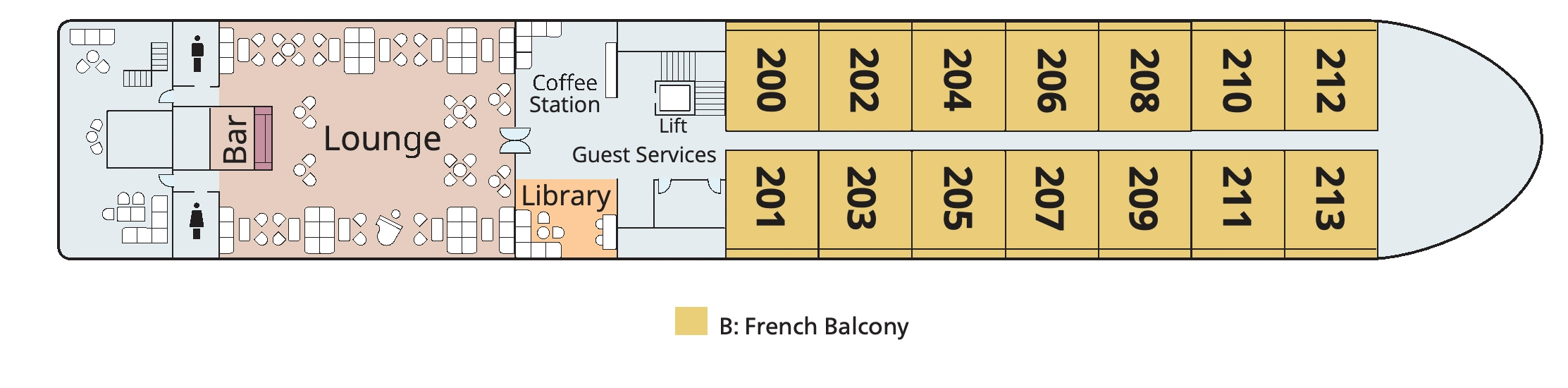 Viking Saigon, Deck 2: official cabin and venue layout