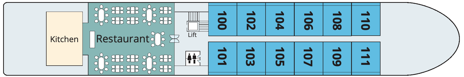 Viking Tonle, Deck 1: official cabin and venue layout