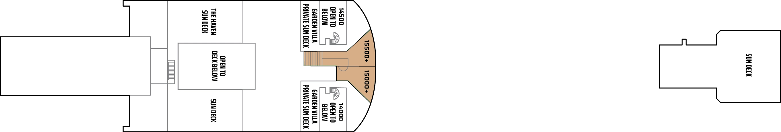 Norwegian Jewel, Deck 15: official cabin and venue layout