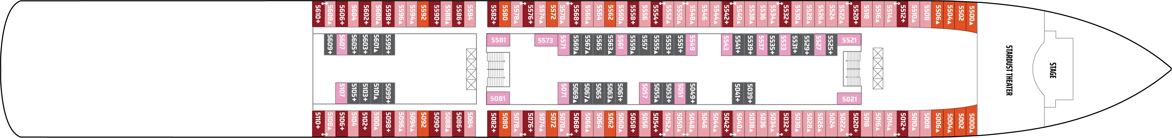 Norwegian Jewel, Deck 5: official cabin and venue layout