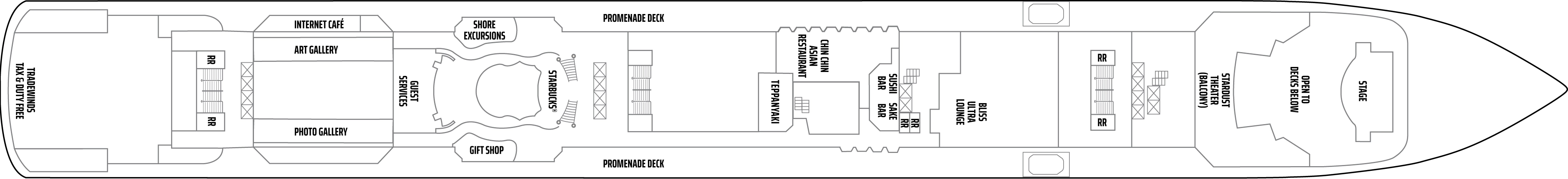 Norwegian Jewel, Deck 7: official cabin and venue layout