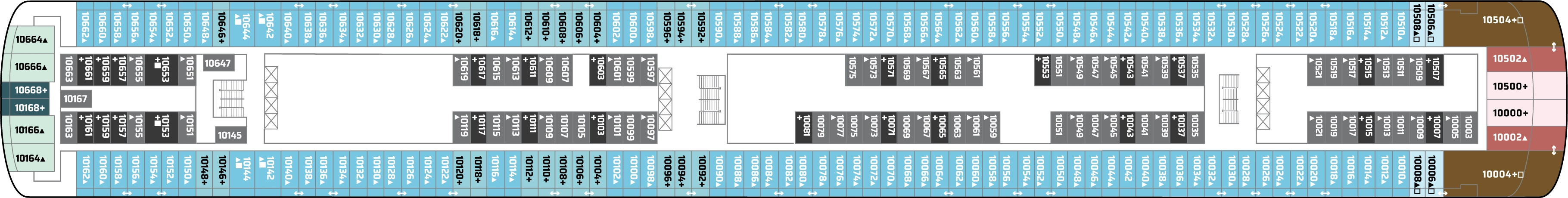 Norwegian Jewel, Deck 10: official cabin and venue layout