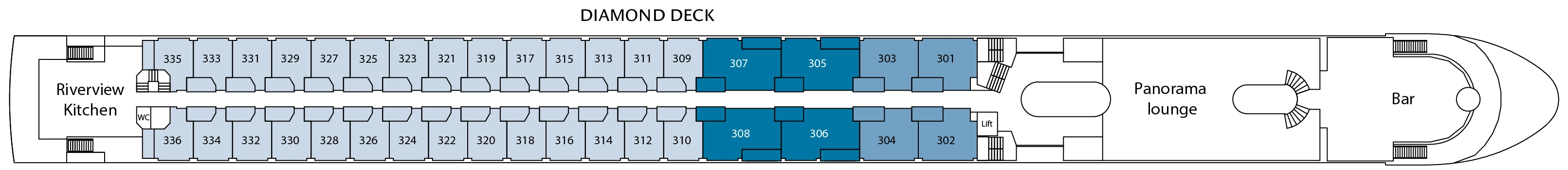 Riviera Reflection, Deck 3: official cabin and venue layout