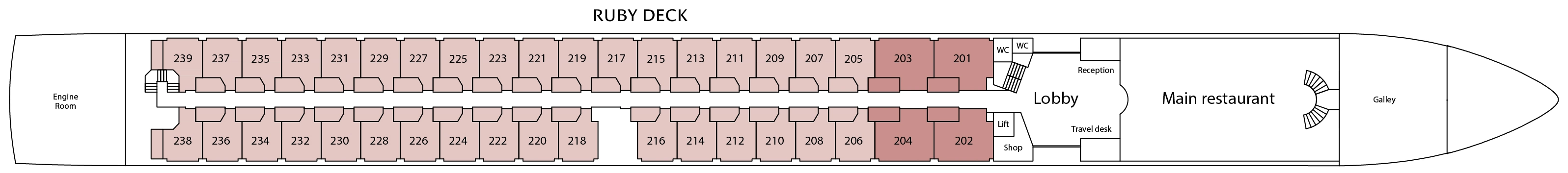 Riviera Reflection, Deck 2: official cabin and venue layout