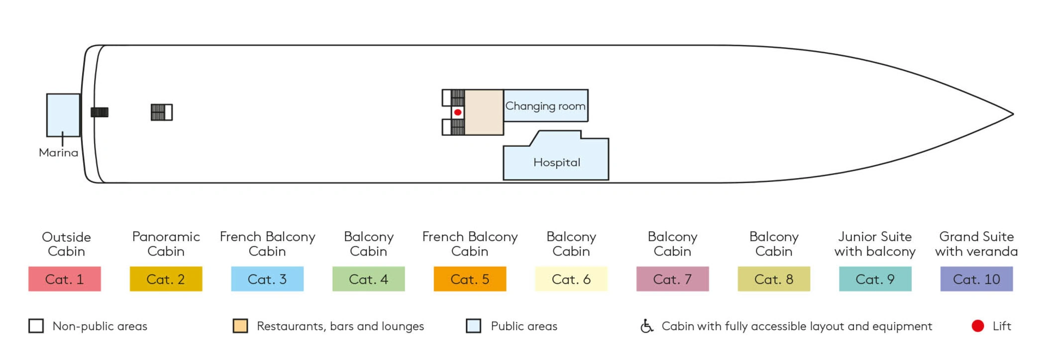 Hanseatic Inspiration, Deck 3: official cabin and venue layout