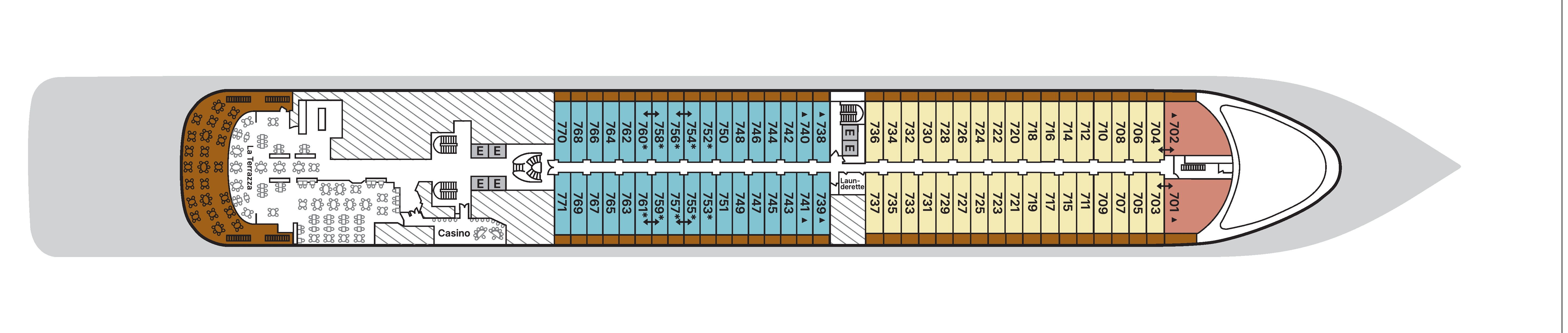 Silver Spirit, Deck 7: official cabin and venue layout