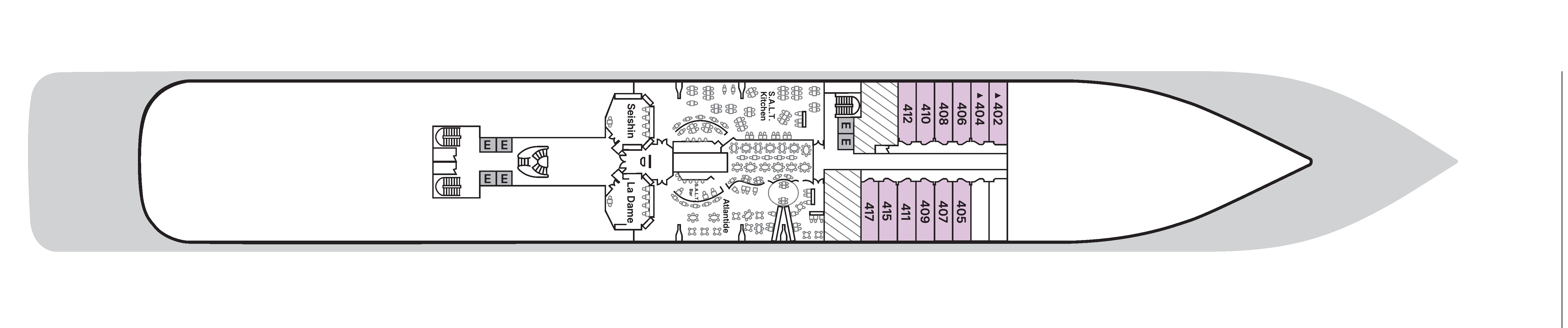 Silver Spirit, Deck 4: official cabin and venue layout