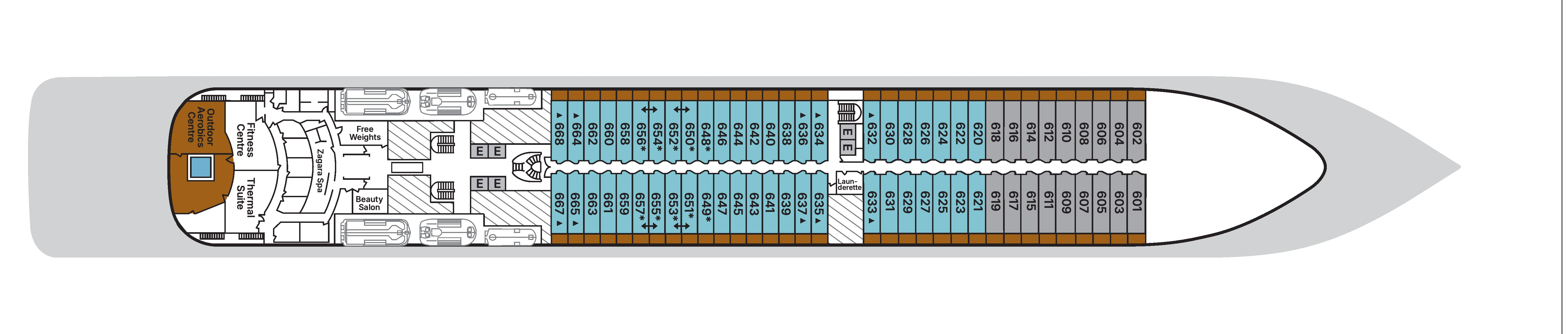 Silver Spirit, Deck 6: official cabin and venue layout