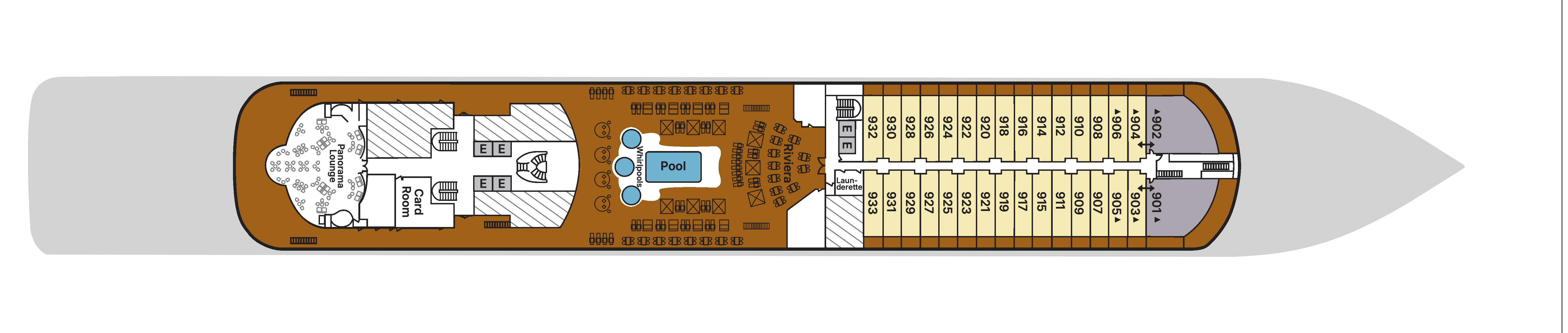 Silver Spirit, Deck 9: official cabin and venue layout