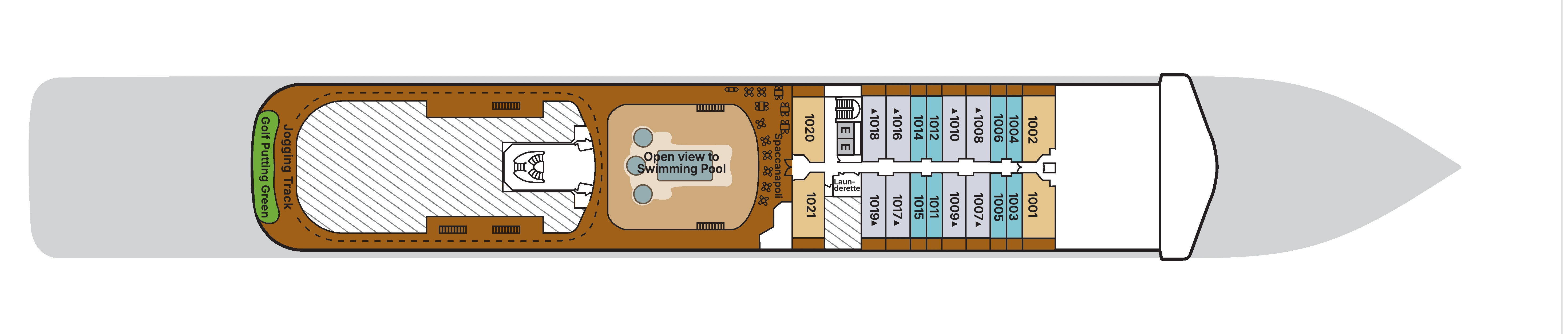 Silver Spirit, Deck 10: official cabin and venue layout