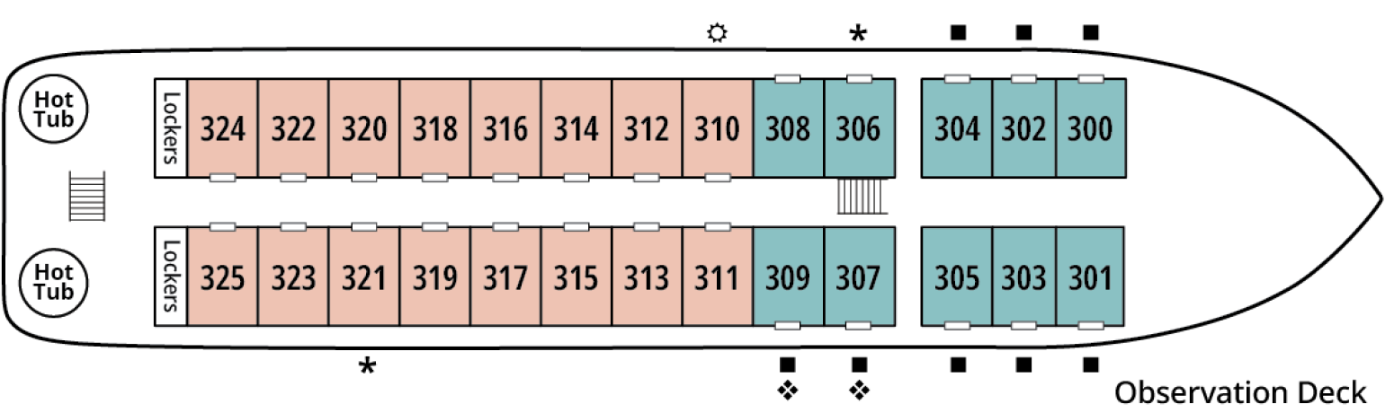 Wilderness Discoverer, Deck 2: official cabin and venue layout