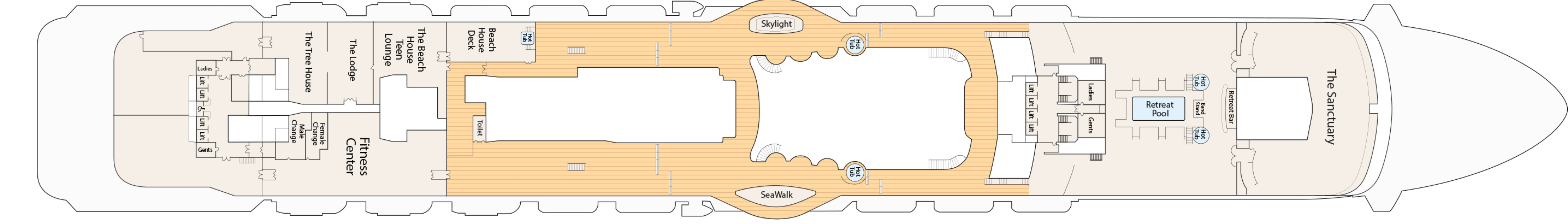 Royal Princess, Deck 17: official cabin and venue layout