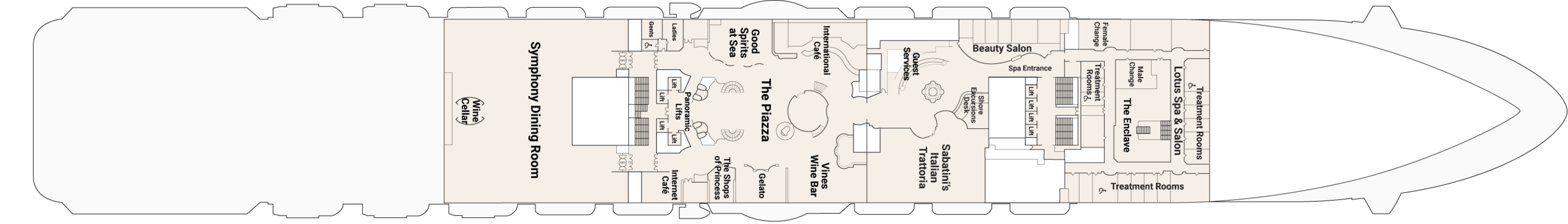Royal Princess, Deck 5: official cabin and venue layout