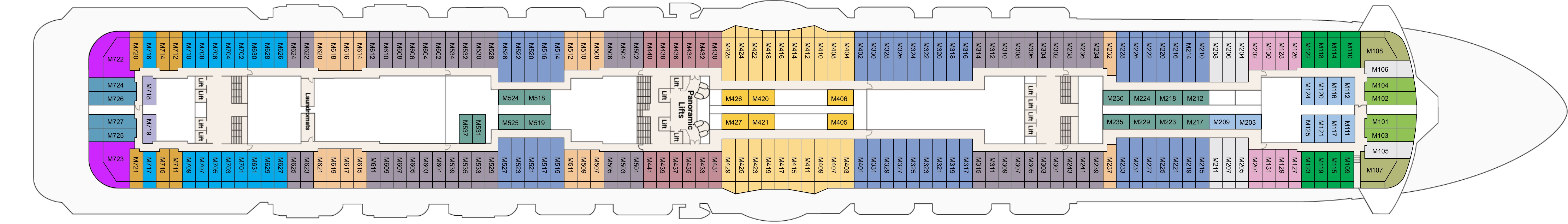 Royal Princess, Deck 15: official cabin and venue layout