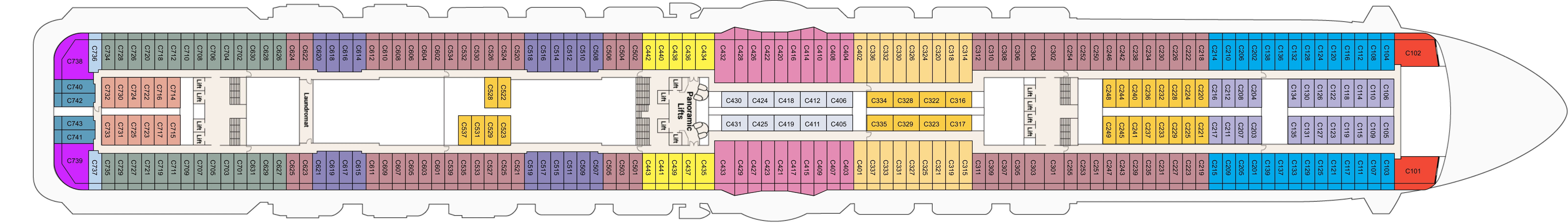 Royal Princess, Deck 10: official cabin and venue layout
