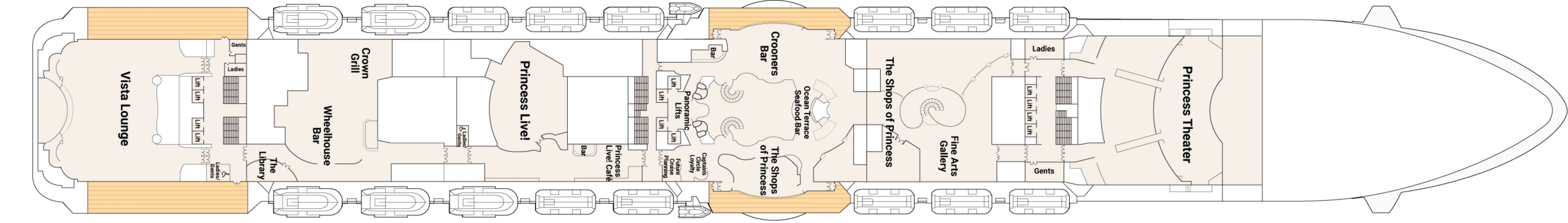 Royal Princess, Deck 7: official cabin and venue layout