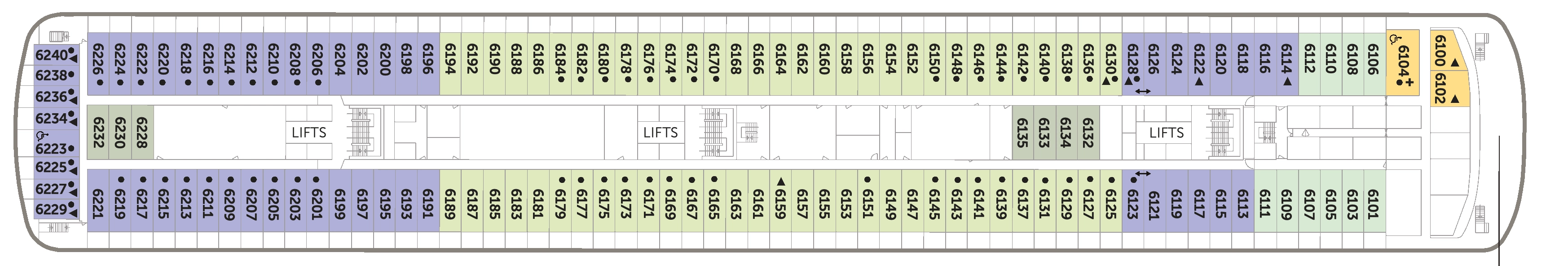 Borealis, Deck 6: official cabin and venue layout