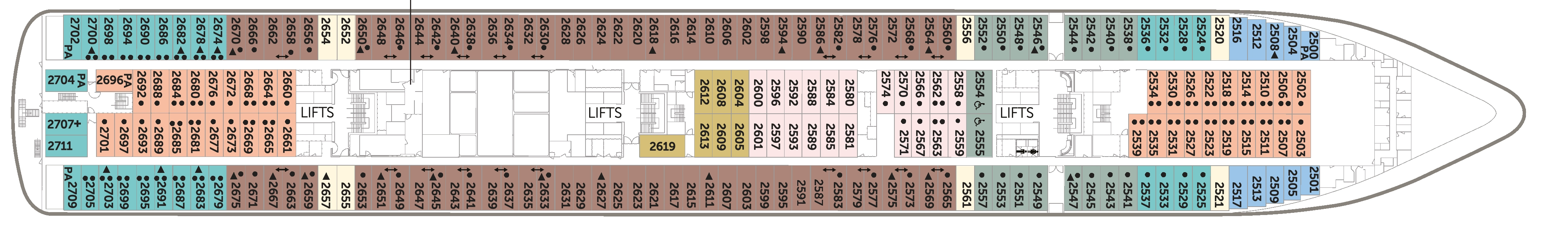 Borealis, Deck 2: official cabin and venue layout