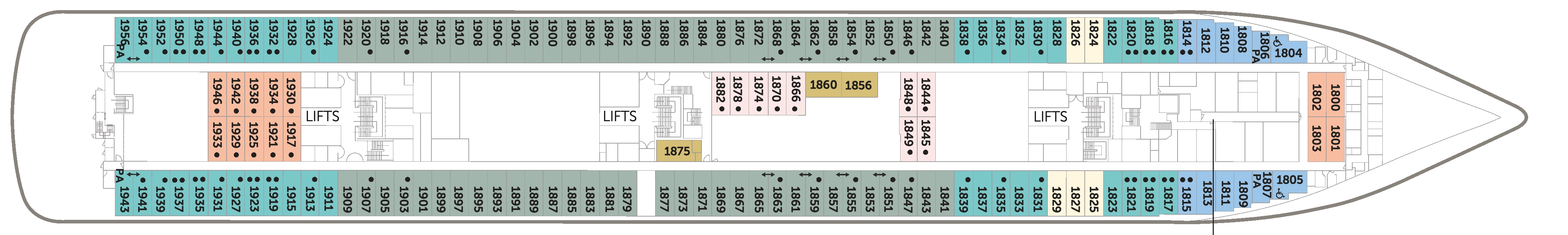 Borealis, Deck 1: official cabin and venue layout