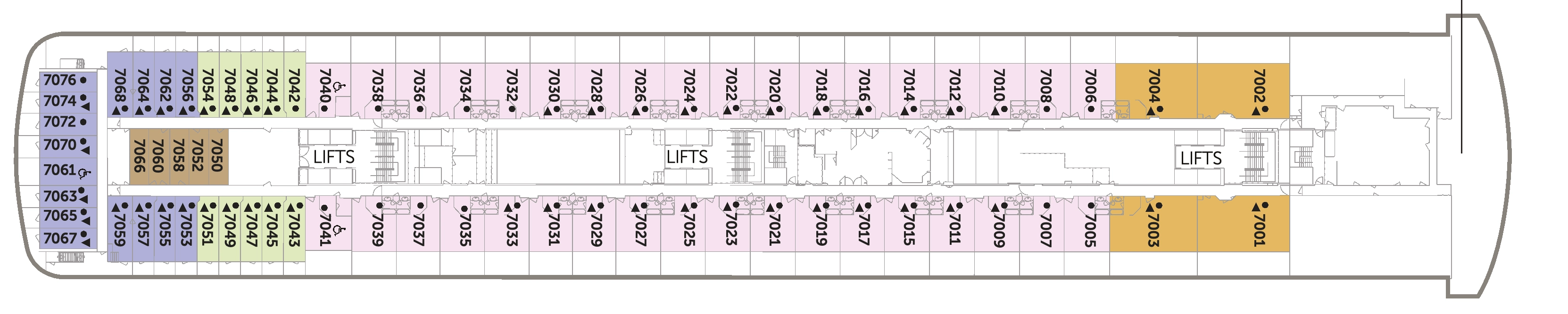 Borealis, Deck 7: official cabin and venue layout