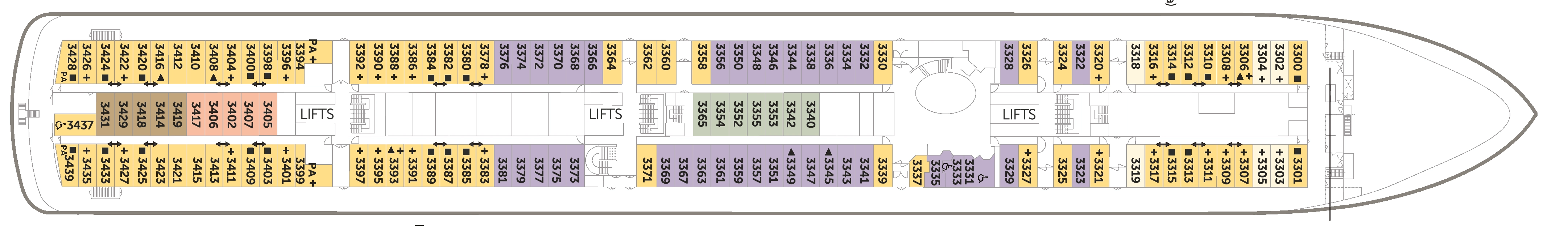 Borealis, Deck 3: official cabin and venue layout